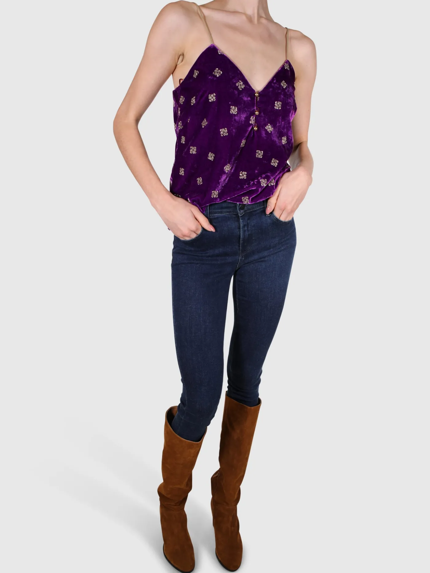 Clearance Top Veludo Roxo MULHER Vestuário